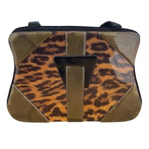 Angela Frascone Leopard Print Top Handle Bag Purse Vintage Style‎